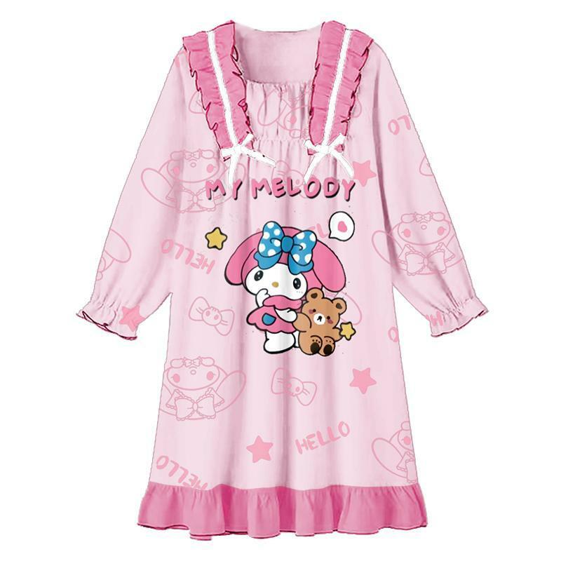 Sanios pigiama per bambini Kawaii My Melody Kuromi Girls camicia da notte a maniche lunghe Cinnamoroll Cartoon Loungewear Princess Sleepwear