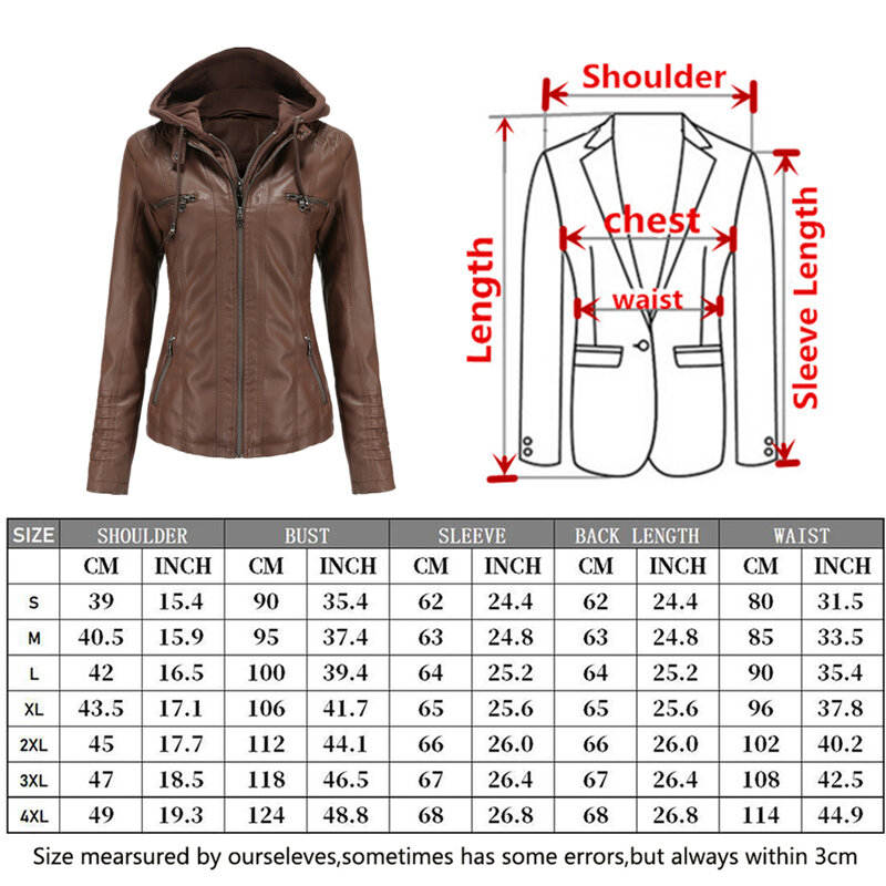 XS-7XL Black Hooded PU Jacket Women's Fashion Casual Coat Hat Detachable Leather Women Spring and Autumn Female Outerwear