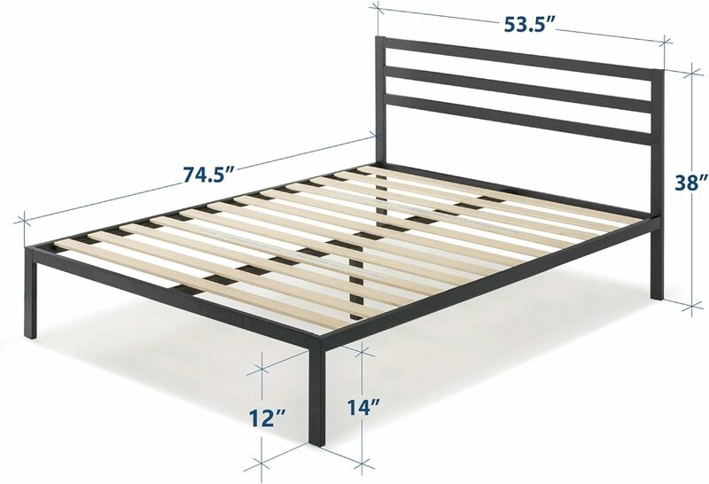 14 inci tempat tidur Platform logam tugas berat dengan Headboard/dukungan Slat kayu/alas bedak (tanpa kotak pegas diperlukan), penuh, HITAM