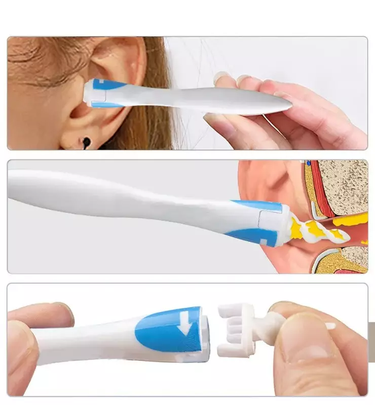 Limpiador de oídos de silicona suave, herramienta removedora de cera de 360 grados, 16 puntas de repuesto, herramientas para el cuidado de la salud
