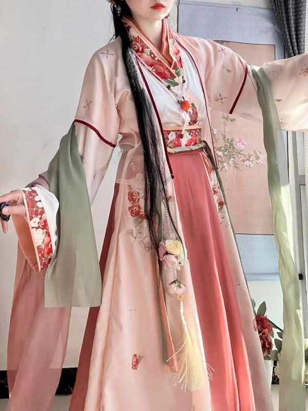Chinese Song Dynasty/Ke Zi Skirt Heavy Industry Embroidery Integrated Waist Length Large Sleeve Hanfu Stage Performance Dress