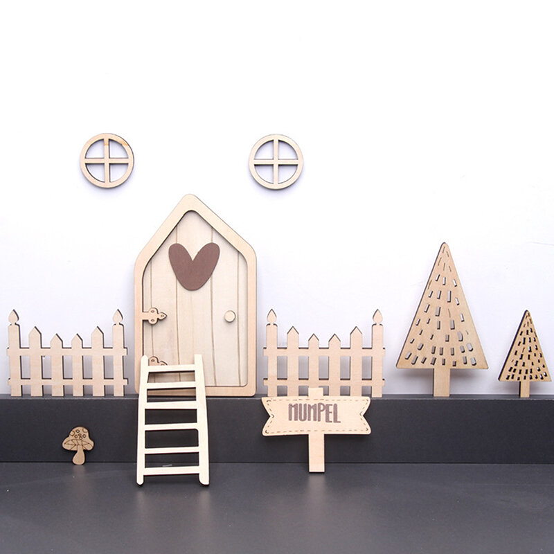 1Set 3D Wooden Fairy Garden Door Craft Handmade Home Signs Doll House Door DIY Painting Kids Birthday Christmas Gift