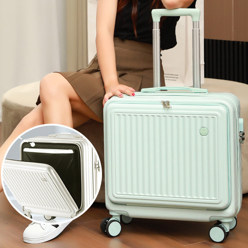 Valise de voyage à roulettes, valise d'embarquement, mini boîte à mot de passe, portable, roue universelle, sac à bagages roulant, 18 pouces