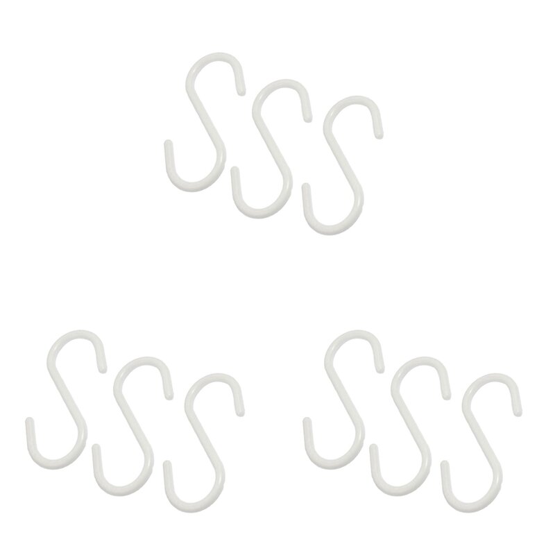 9 Pcs White Plastic S Shaped Hanging Hooks Scarf Apparel Hangers
