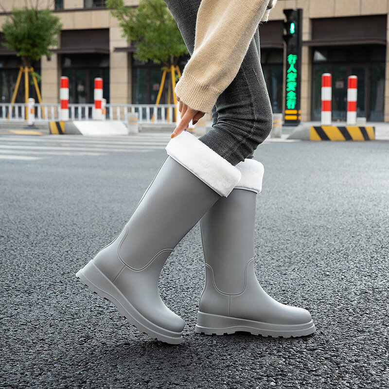 Nowe proste damskie buty przeciwdeszczowe zimowe bawełniane kalosze damskie wyjściowy modny gruba podeszwa deszczowa deszczowa gumowe buty 35-40