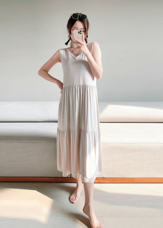 Fdfklak Modal V คอชุดนอนขนาดใหญ่หลวมฤดูร้อนใหม่ชุดนอนลูกตุ้มขนาดใหญ่ Nightgowns หญิง Sleepwear