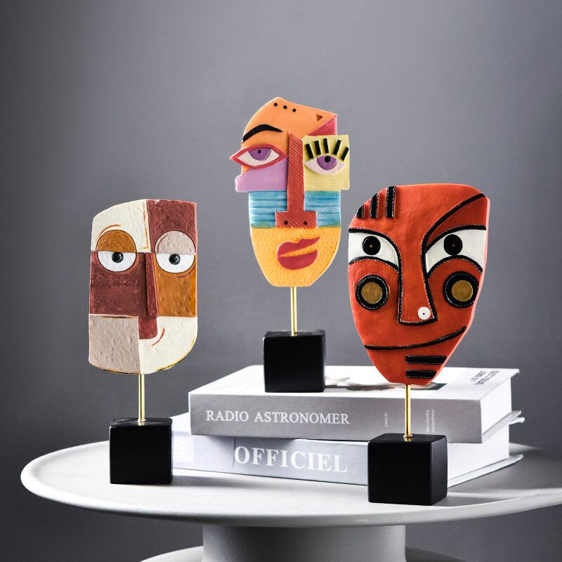 Creative Face Art Statue Sculpture Resin Crafts Figurine Abstract Ornament Home Office for Living Room Desktop Decoration Gift