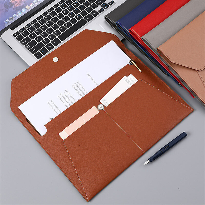 A4 Leather File Bag Large Capacity File Folders Snap Type Document Paper Storage Bag Data Contract Bill File Bag Office Supplies