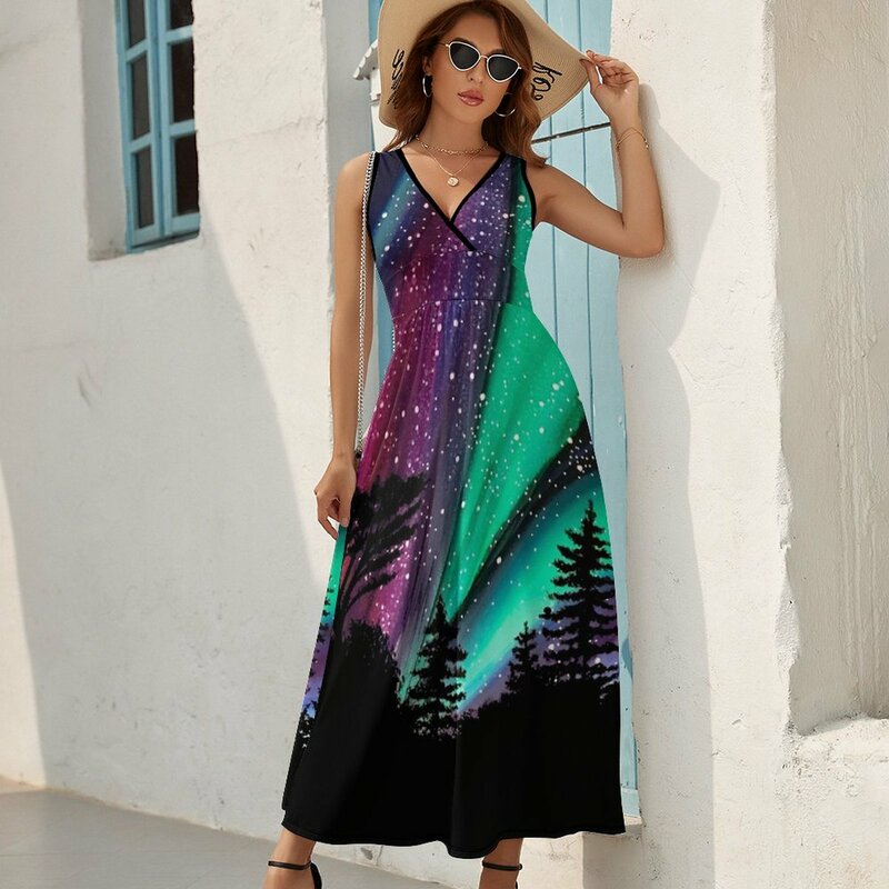 Alaskan aurora auroraBorealisノースリーブワンピース女性の夏の衣装2023イブニングドレス