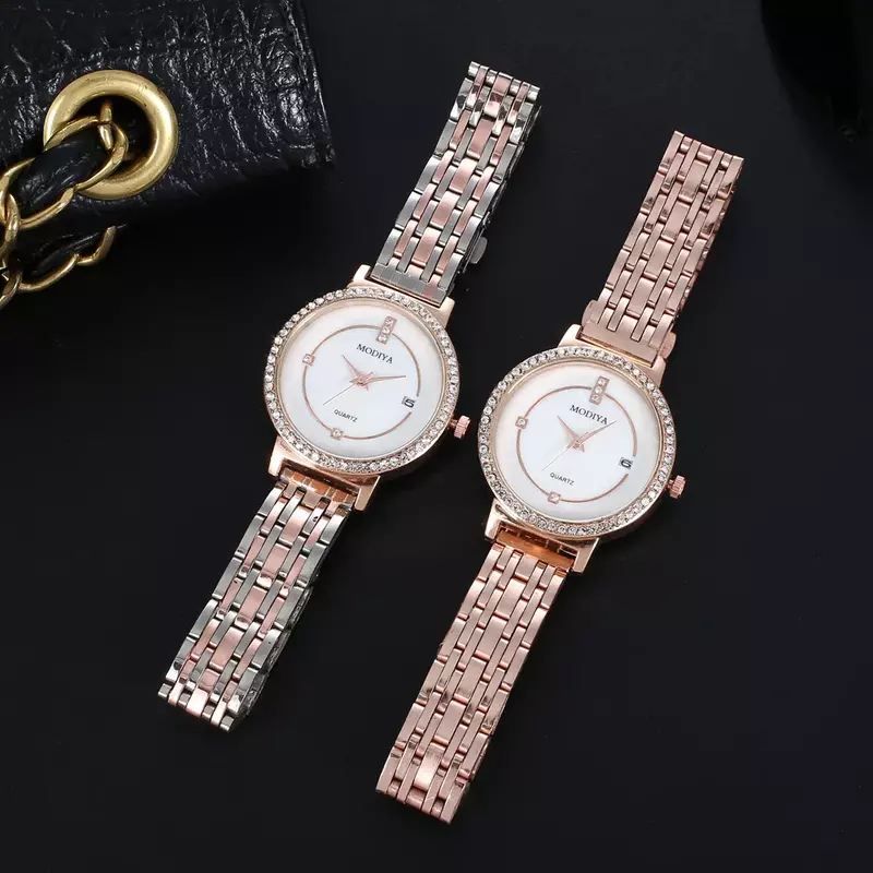 Reloj de cuarzo con cinturón de acero para mujer, reloj con calendario con incrustaciones de diamantes, temperamento creativo