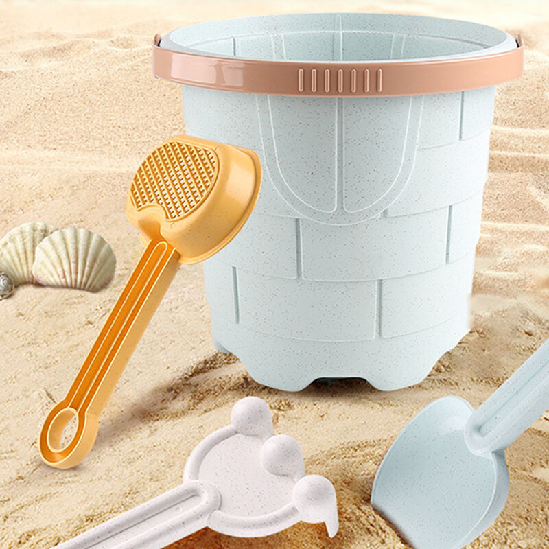 Set mainan pasir pantai 12 buah, Set mainan pasir bahan lembut dengan ember dan alat sekop untuk bayi balita laki-laki dan perempuan