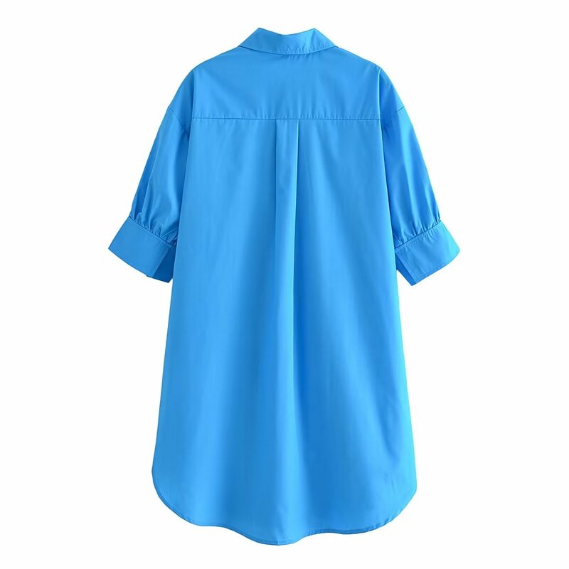 Dave&Di Commuter Casual Cotton Loose Blouse  Ladies Solid Color Puff Sleeve Ladies Top Long Fashion Shirt Women