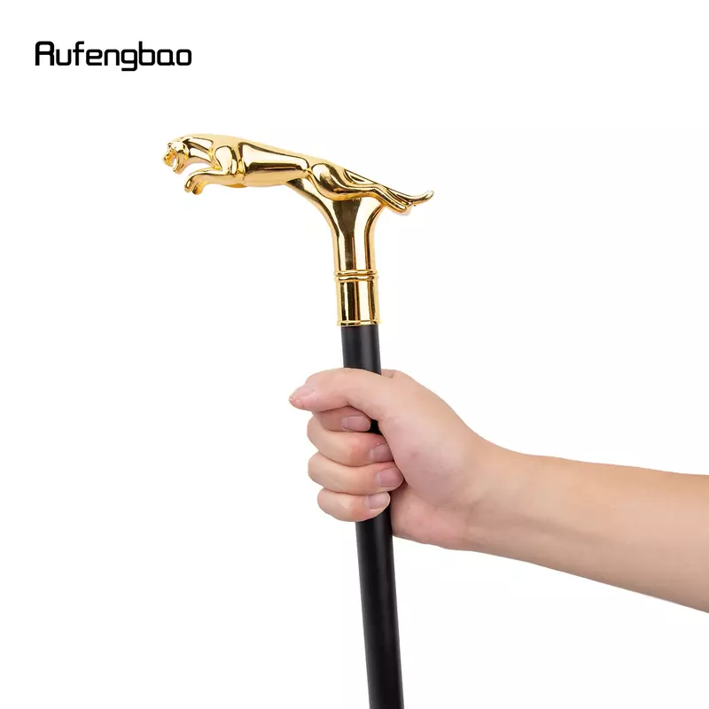Gold Luxury Leopard with Tail Single Joint Walking Stick Decorative Cospaly Party Fashionable Cane Halloween Crosier 93cm