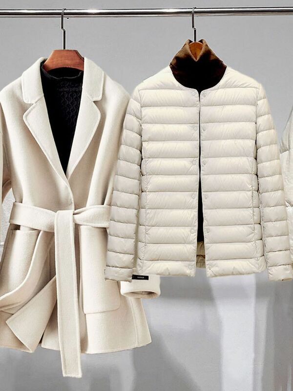 90% 화이트 덕다운 여성용 초경량 패커블 라인 재킷, 최고급 보온 패딩 코트, 2023 가을 겨울 신상