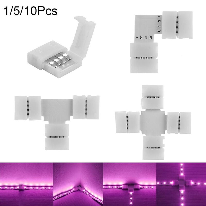 1/5/10PCS Free Welding Clip-on Coupler Solderless Corner  10mm PCB 4Pin LED Strip Connector