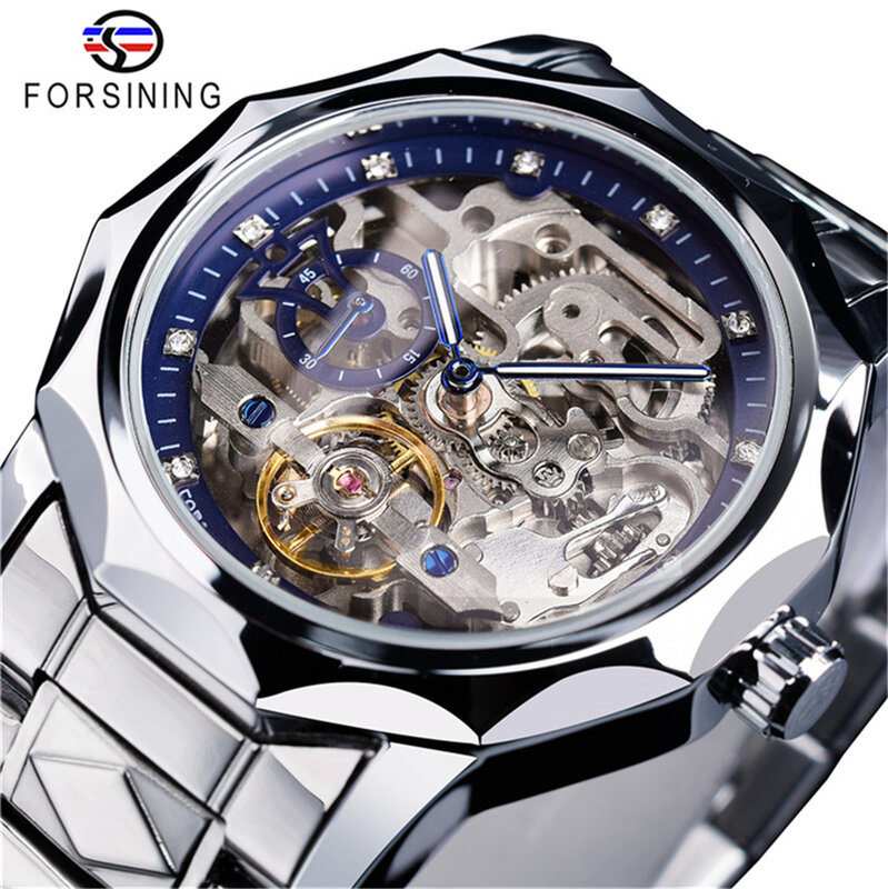 Forsining-Montres-bracelets mécaniques automatiques pour hommes, acier inoxydable transparent, modules de marque, Seton, 199A