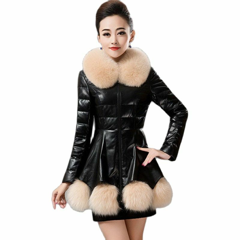 Abrigo largo ajustado de piel de zorro para mujer, abrigo cálido con cuello de piel de imitación, moda de invierno, novedad de 2023