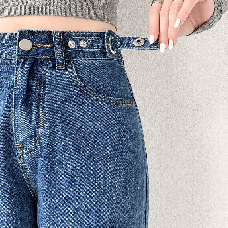 Proste jeansowe damskie wiosenne i jesienne 2023 nowy trend slim luźna nogawka spodnie z wysokim stanem