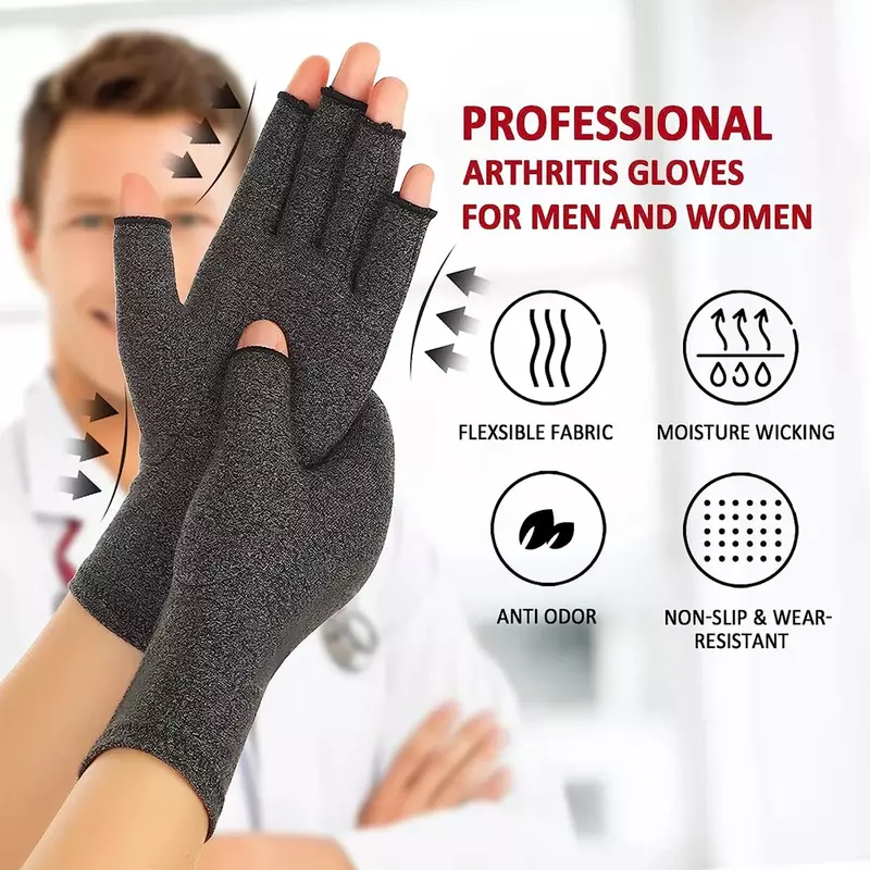 Sarung tangan Arthritis pria dan wanita, 1 pasang sarung tangan kompresi jempol jari tanpa jari