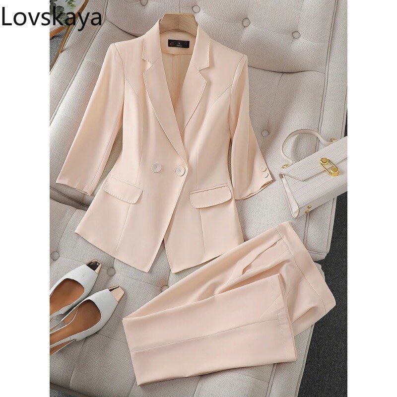 Women Single Breasted Jacket Trouser Business Work Wear Formal 2 Piece Set Spring Summer Blazer And Pant Suit