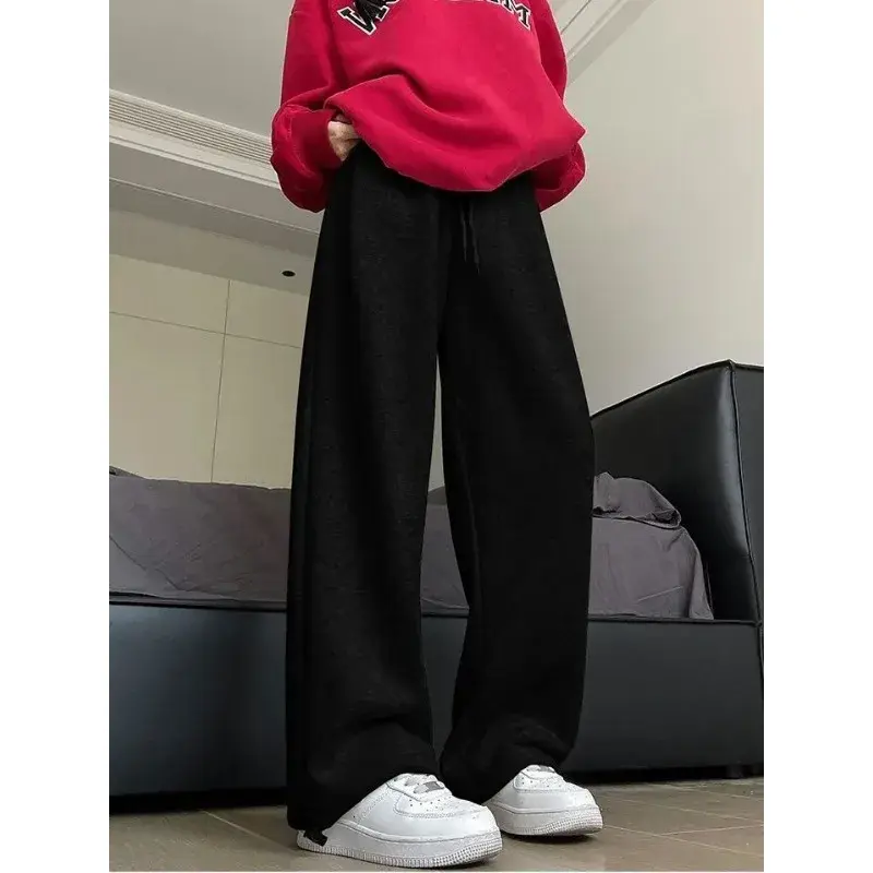 Deeptown-Calça básica cinza feminina, moda coreana, calça esportiva folgada para jogging, calça casual Harajuku solta de perna larga, verão