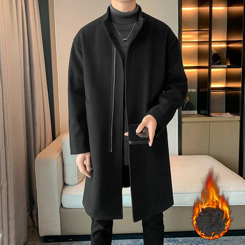2024 autunno inverno cappotto lungo giacca a vento Casual sciolto tinta unita Trench moda stile coreano giacche da uomo capispalla