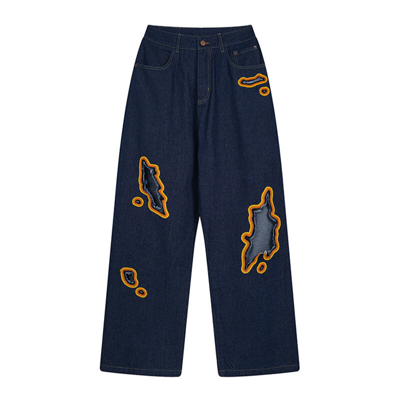 Джинсы мужские состаренные в стиле хип-хоп, потертые брюки из денима, свободные штаны с принтом, уличная одежда