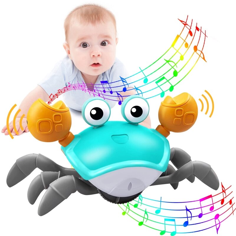 Zabawki dla niemowląt pełzający krab sensoryczny czas na brzuszek 12-18 miesięcy maluchy uczące się czołgać chodzenie interaktywna zabawka prezent urodzinowy