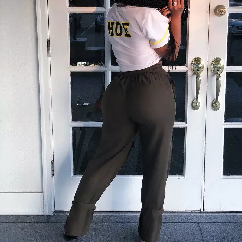 Женские брюки в стиле хип-хоп, брюки с завышенной талией и прямыми штанинами в стиле панк, осень 2021
