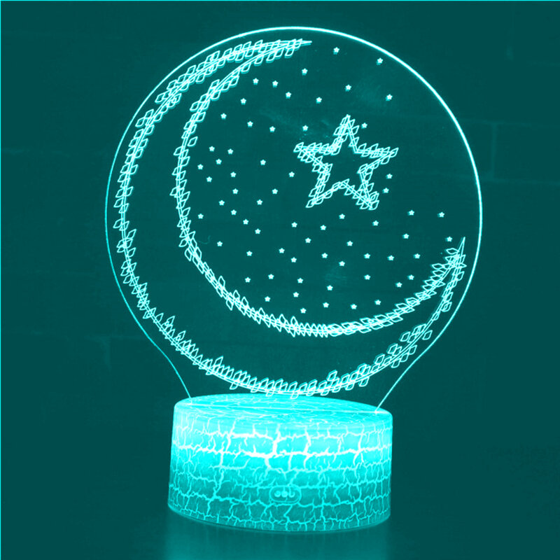 LED Moon and Star Night Light, Lâmpada 3D Ilusão, 7 Cores Mudando, Decoração para Casa, Presente para Crianças, Família e Amigos