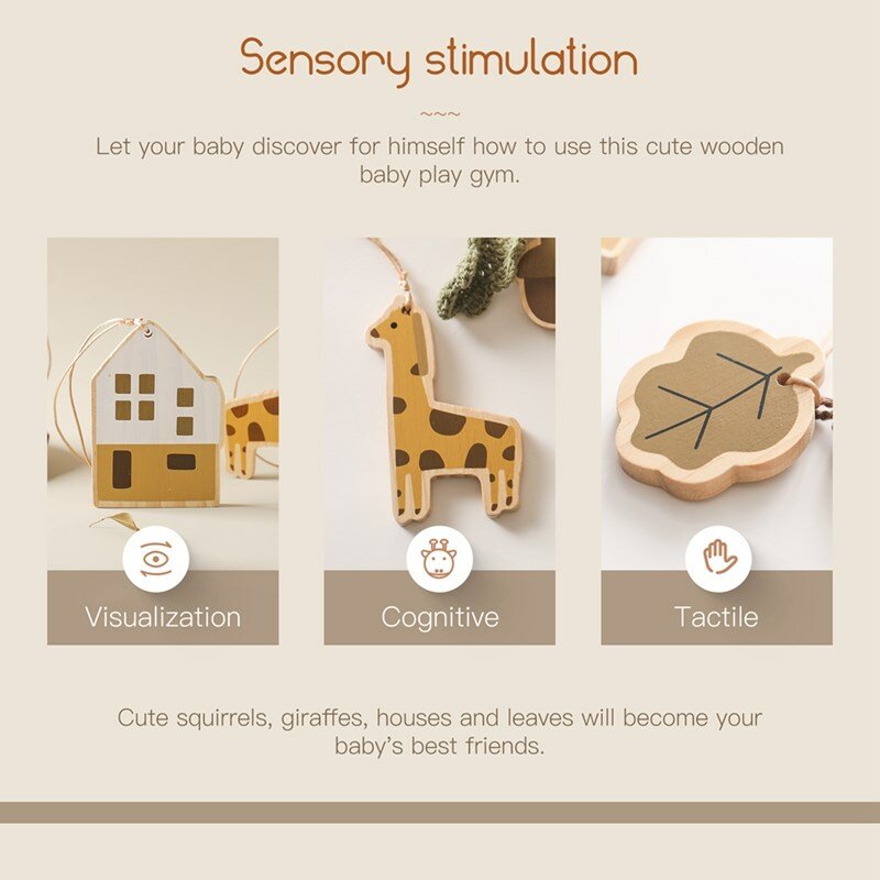 Nieuw Product Hanger Houten Spellen Gym Mobiele Pasgeboren Sensorische Structuur Rotan Bijtringen Baby Speelgoed Geschenken Kinderwagen Accessoires