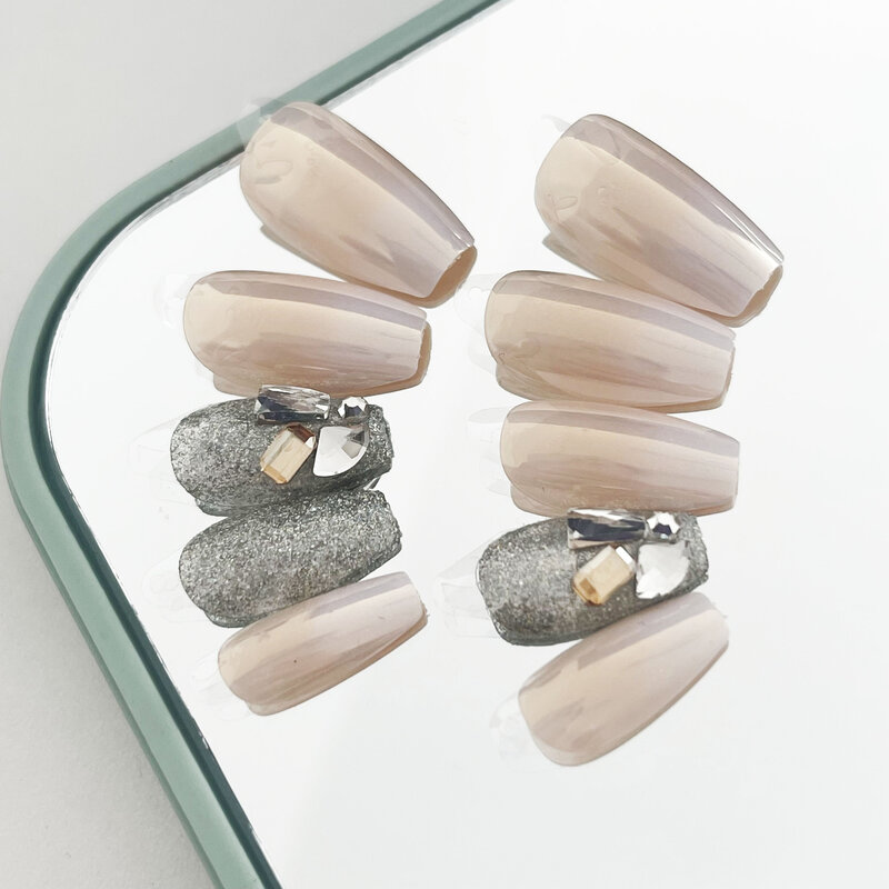 Новый армированный Съемный Многоразовый дизайн ногтей ручной работы с инкрустированными бриллиантами нашивками для ногтей