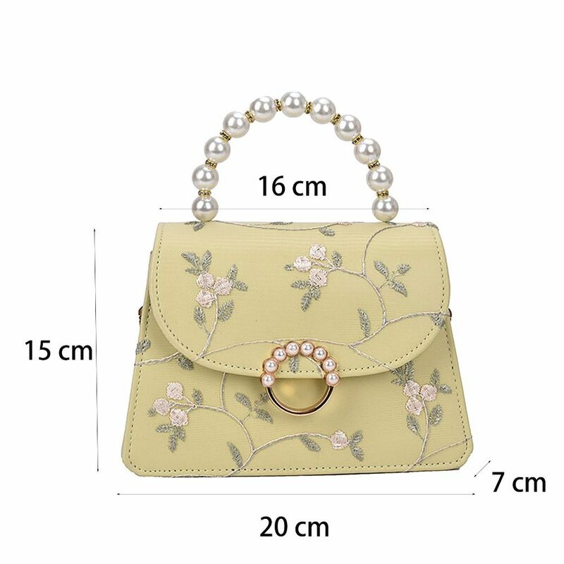 Pearl Chain Crossbody Bag Waterproof Lace Floral Embroidery Shoulder Bag PU Leather Big Capacity Flap Handbag Summer