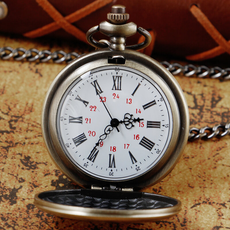 Exquisito reloj de bolsillo de cuarzo tallado con esfera grande para hombre, collar con colgante de números romanos, regalos con cadena Fob