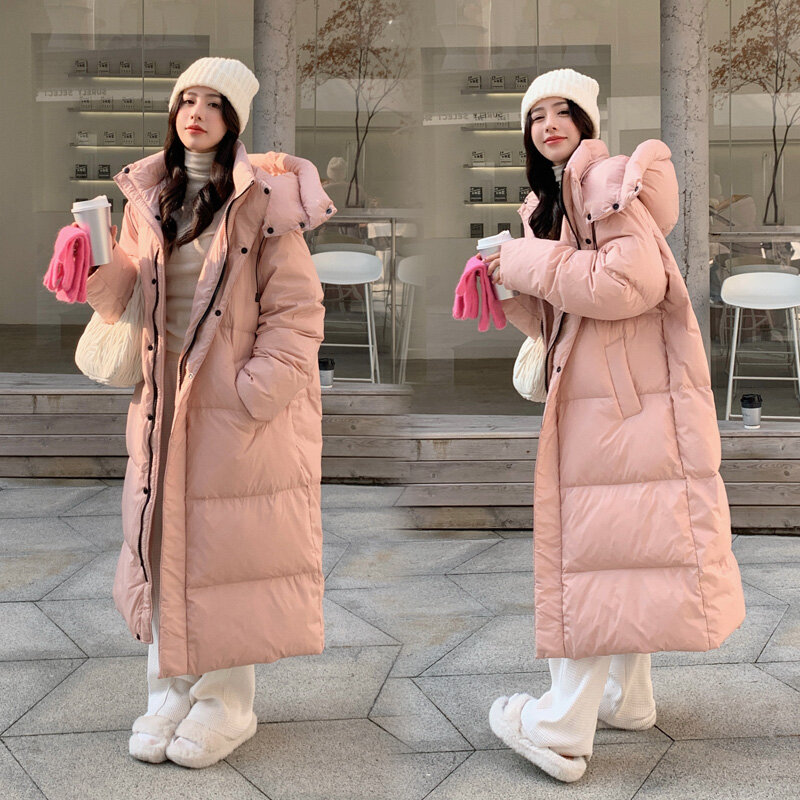 Новое однотонное длинное прямое зимнее пальто, Повседневная Женская парка, стильная зимняя куртка с капюшоном, женская верхняя одежда