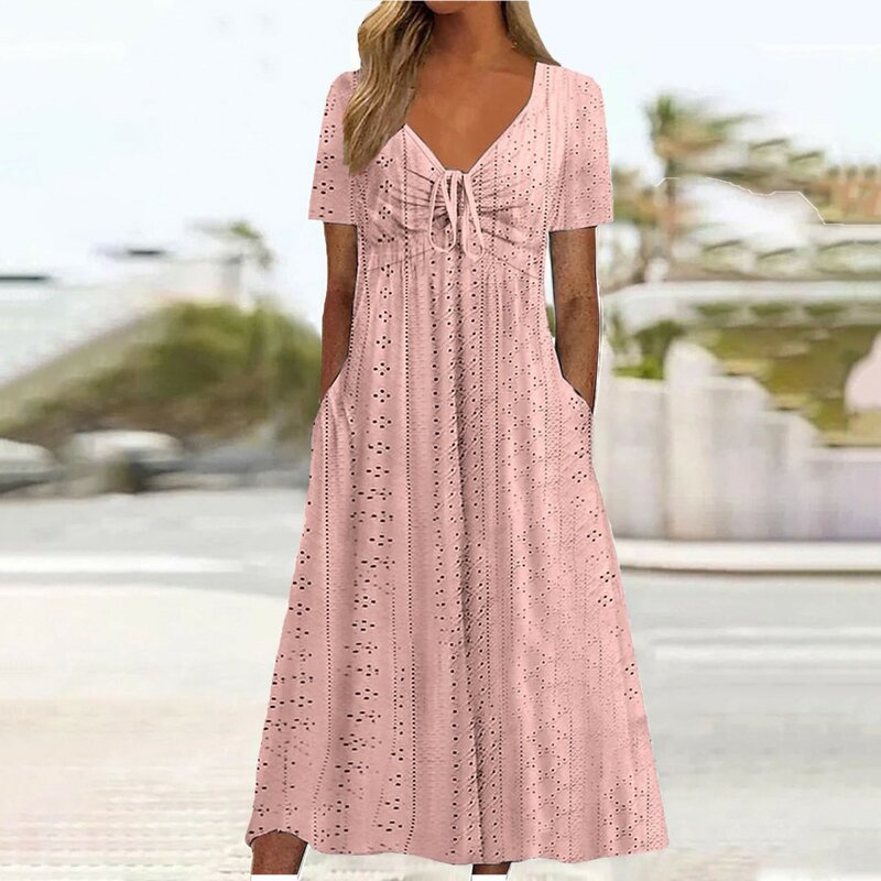 Damen Sommer lässig Sommerkleid Mode lose fließende Midi-Kleider mit Taschen schlanke Art elegante Party kleid Vestidos Largos