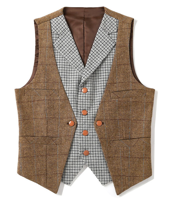 Men's Business Vest Formal Dress Splicing Regular Fit Notch Lapel Wedding Waistcoat for Suit or Tuxedo