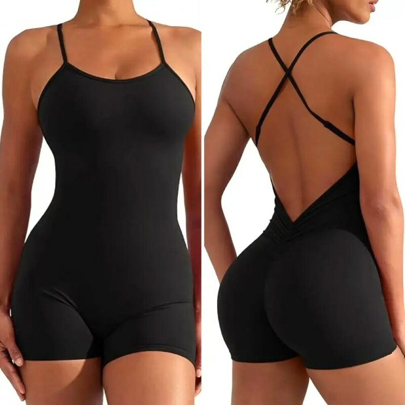 Pelele de Yoga sin costuras para mujer, ropa deportiva sin mangas con espalda cruzada, tela suave transpirable de alta elasticidad