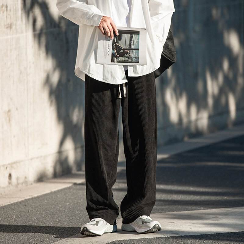 Codzienne męskie spodnie luźna spodnie sztruksowe prosta spodnie dresowe z elastycznym pasem moda Streetwear wiosenna męska spodnie do joggingu sportowa