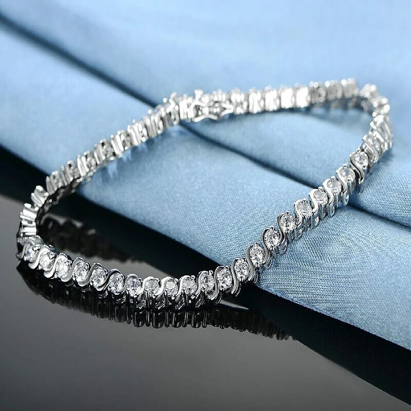Pulseras de tenis de diamantes de alto carbono para mujer, brazalete de lujo Chapado en plata de ley 925, oro blanco de 18k, circón 5A, KUTPF