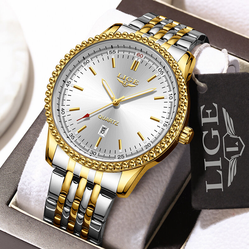LIGE-Relógio Quartz Negócios de Luxo Masculino, Relógio de Pulso Impermeável, Relógio Esportivo Casual, Data, Nova Marca de Moda