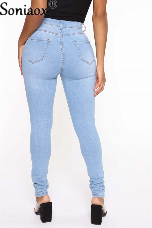 Damskie bawełniane rozciągliwe ołówkowe spodnie jeansowe eleganckie wysokiej talii Casual Office Basic łączone dopasowane jeansy rurki damskie spodnie odzież