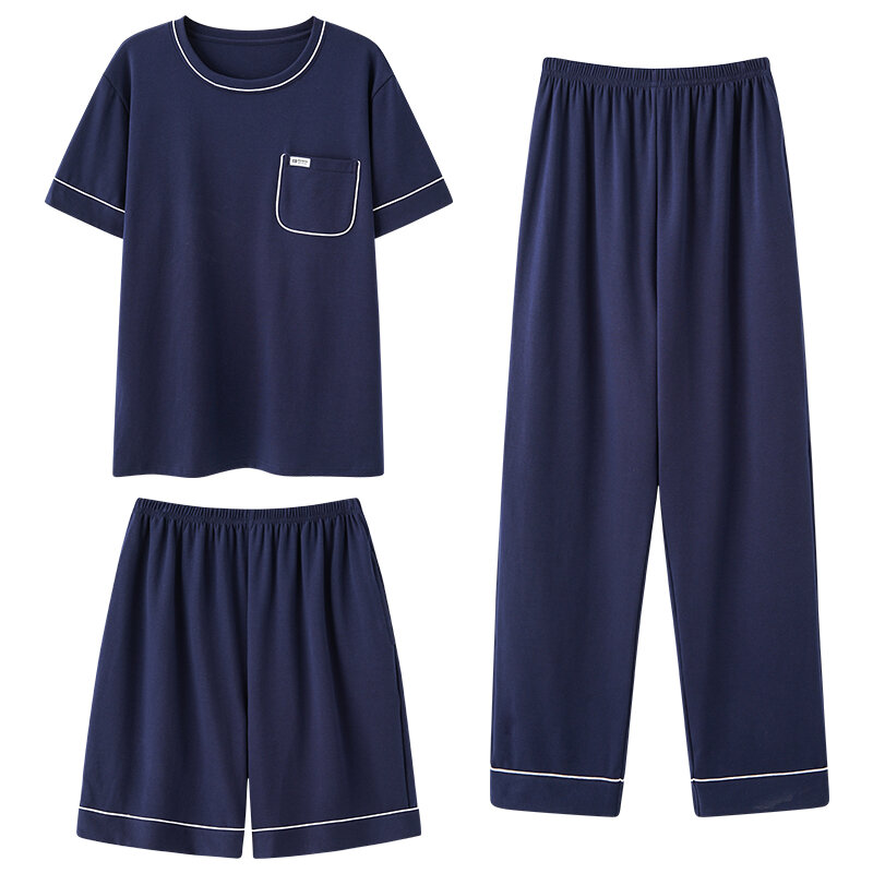 Conjuntos de pijamas masculinos + calças curtas 3 pc/set verão casual treino modal pijamas masculinos grandes jardas L-XXXXL pijamas hombre