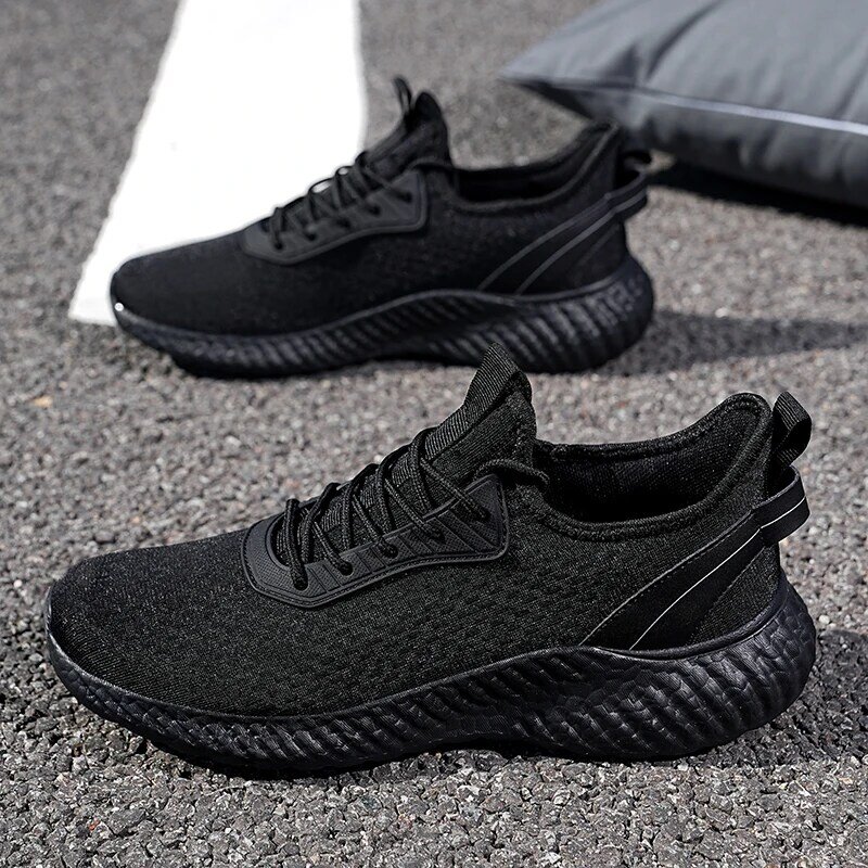 YRZL-Zapatillas deportivas de malla transpirable para hombre, zapatos informales ligeros para caminar, cómodos, color negro, talla grande 39-48