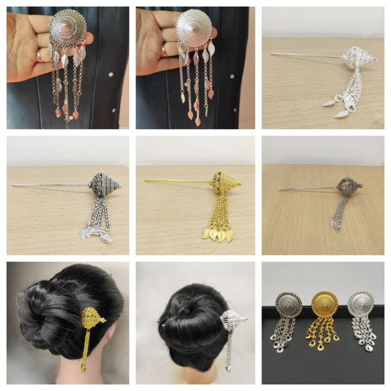 Antigo Hanfu Headwear para Mulheres, cocar tailandês, Gold Metal Hair Sticks, guarda-chuva Leaf Dai Style Hair Clip