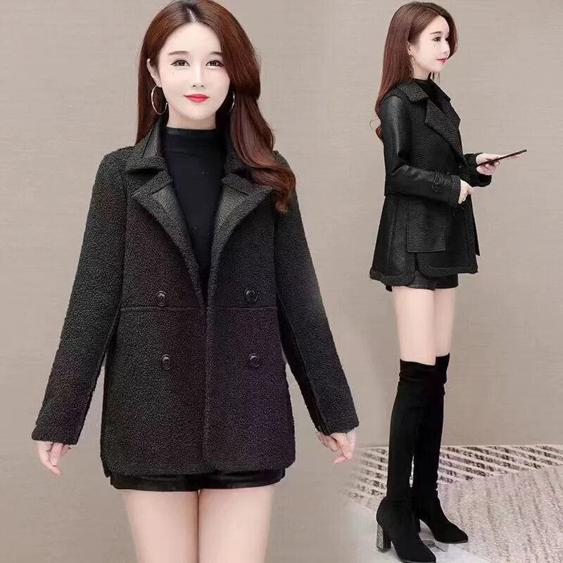 Женская осенне-зимняя короткая кожаная куртка, новая свободная женская утепленная верхняя одежда свободного кроя, однотонная женская куртка с карманами