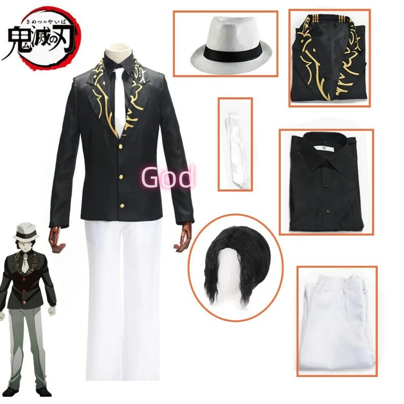 Anime Kibutsuji Muzan Cosplay Kostüm Perücke Uniform Hut Anzug Halloween Party Kibutsuji Muzan Rollenspiel Männer Kleidung