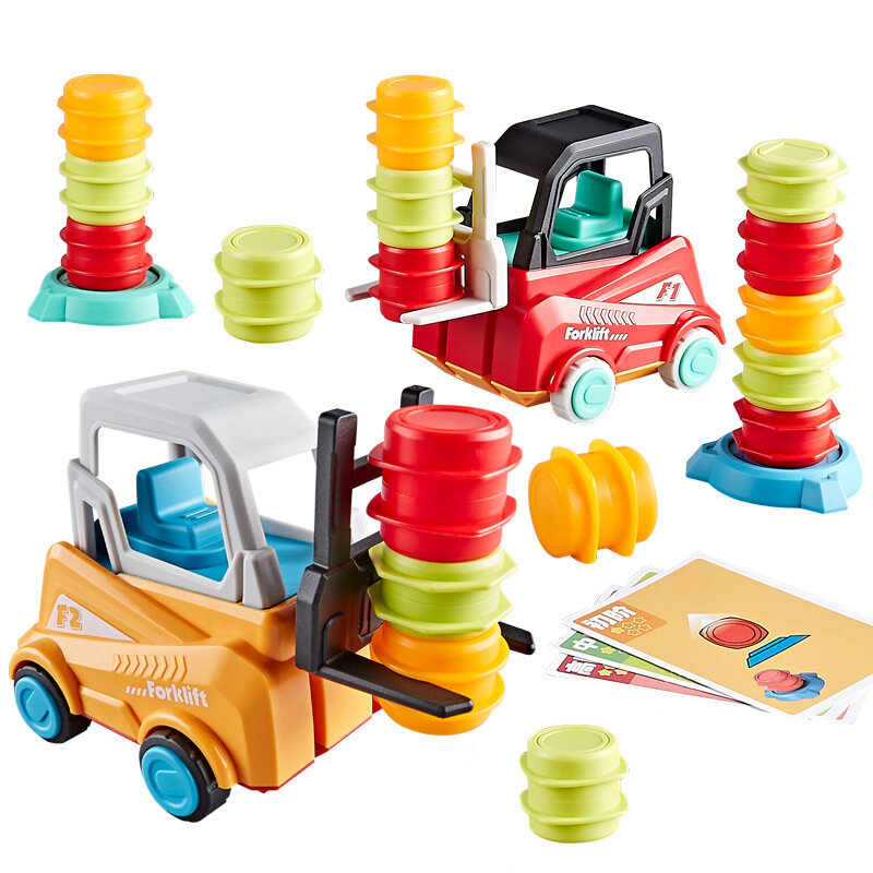 Детский инженерный грузовик вилочный погрузчик с давлением, модель автомобиля, обучающая игрушка для укладки, настольная игра для мальчиков, подарок на день рождения