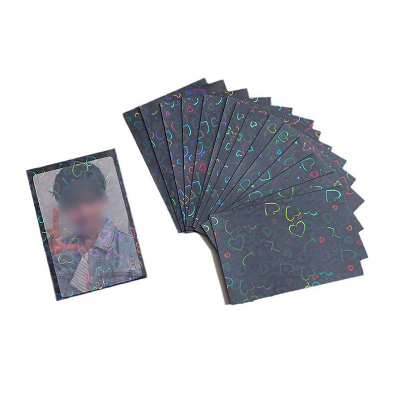 50pcs Kpop Card Sleeves Heart Bling Holder For Holo Postcards Top Load Films Photocard