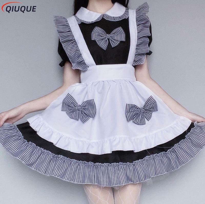 Roupa de empregada sexy japonesa feminina, fantasia de cosplay anime, vestido preto e branco, uniforme de meninas, roupas de palco